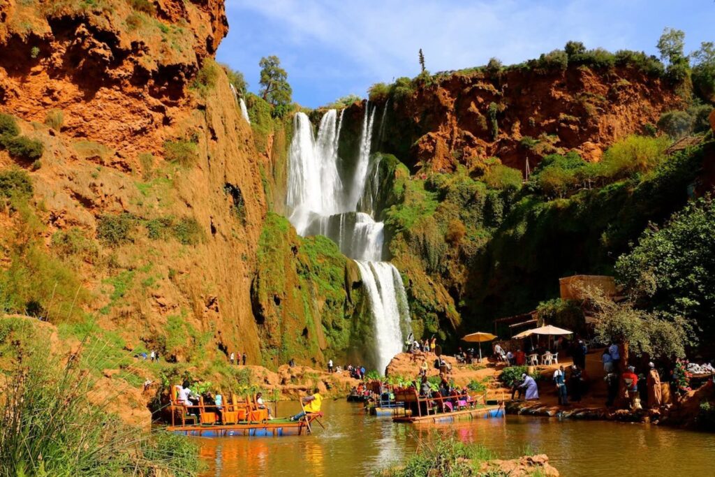 Panoramic view of Ouzoud Waterfalls in the Atlas Mountains