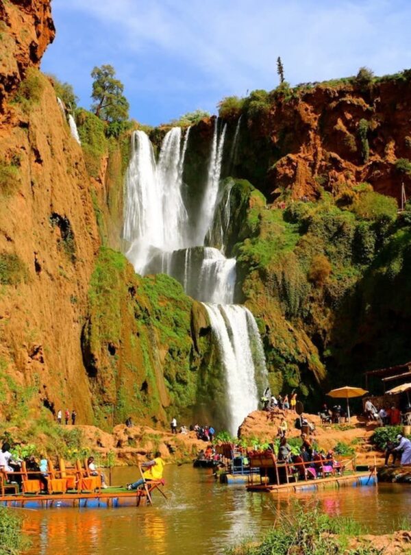 Panoramic view of Ouzoud Waterfalls in the Atlas Mountains