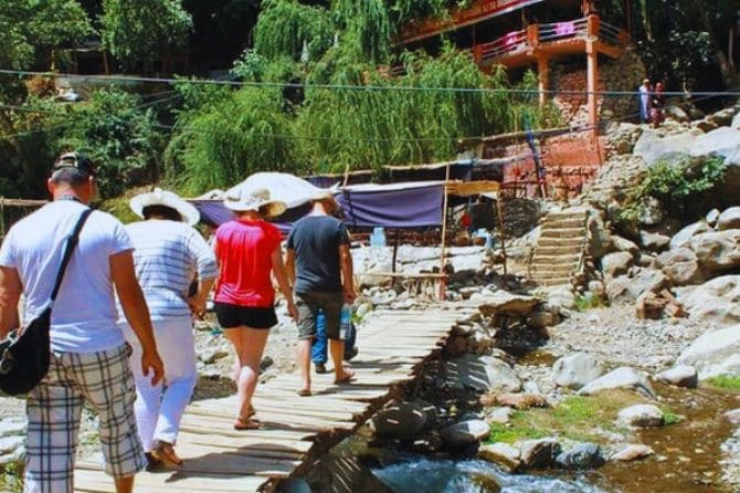 Hikers ascending the trail to Setti Fatma waterfalls