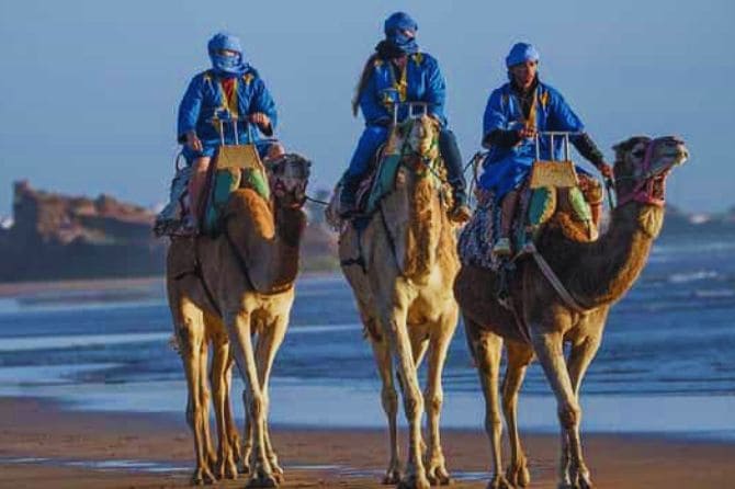 Golden sands of Essaouira beach with waves