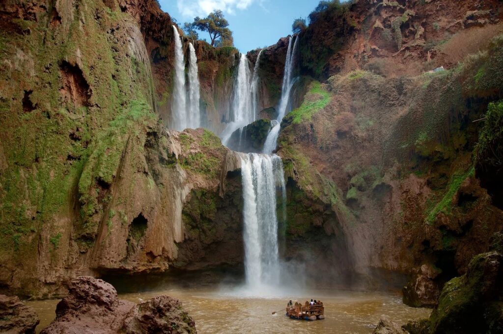Panoramic view of Ouzoud Waterfalls in the Atlas Mountains